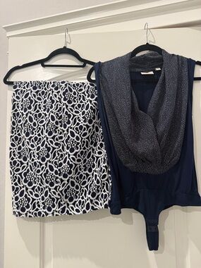 Navy and White Skirt Set